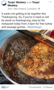 Chef Isaac Toups giving out free gumbo on Thanksgiving 2020