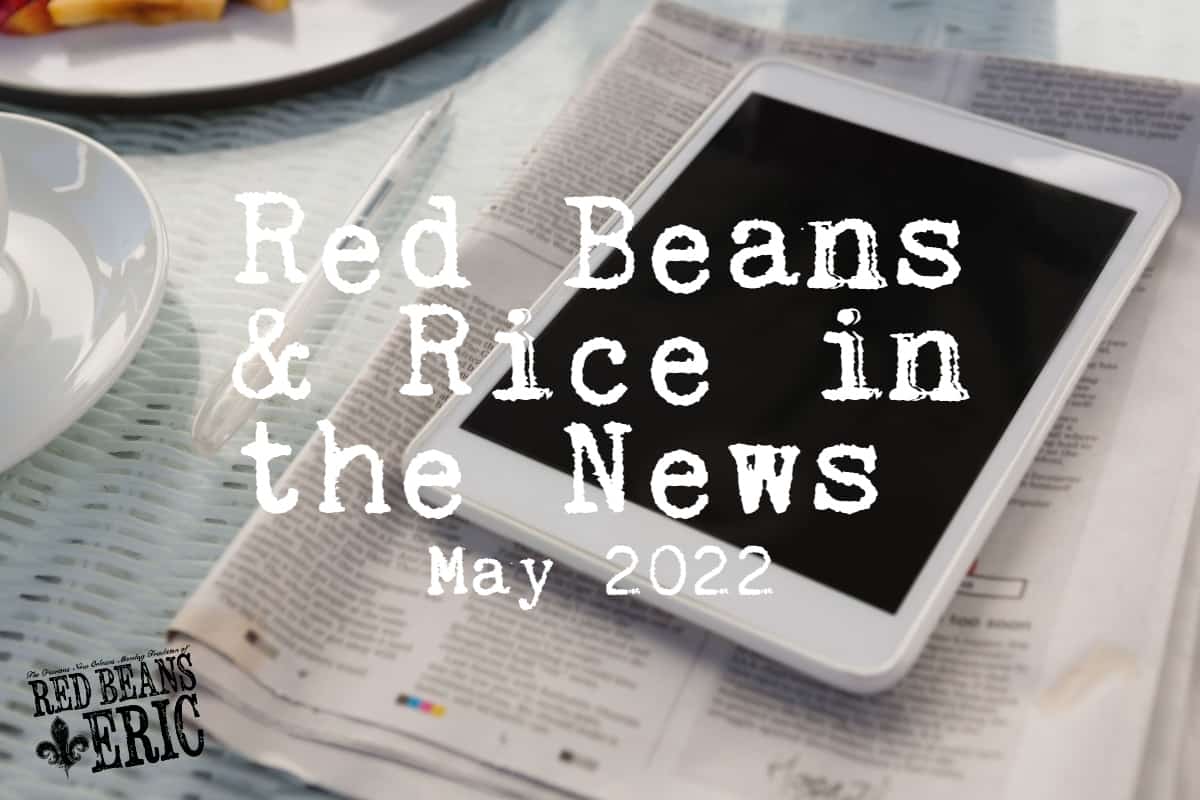 Main Graphic card for Red Beans and Rice in the News. It's a tablet on top of a newspaper.
